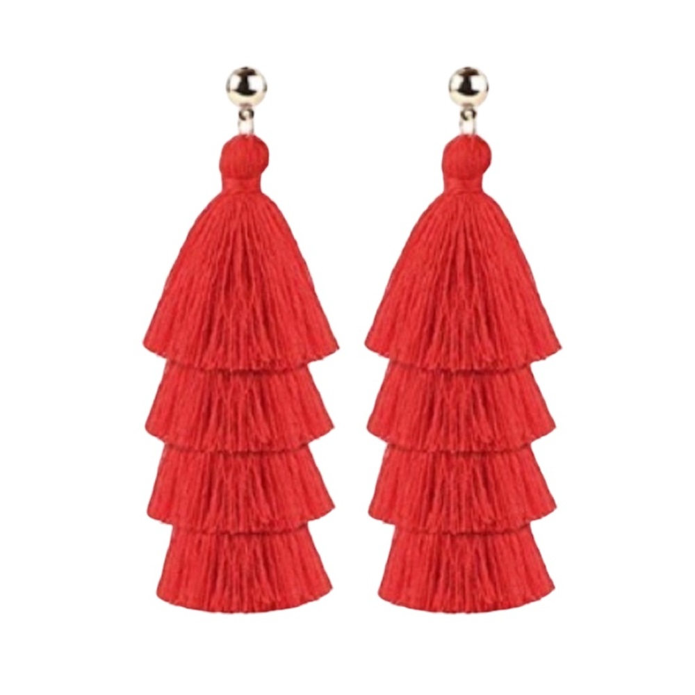 NEW•Sugared + Bronzed Reina Red Tiered Fringe Earrings